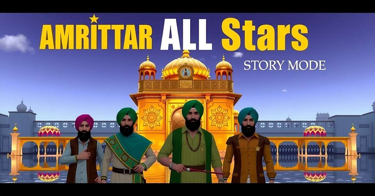 Amritsar All Stars Story Mode Amritsar All Stars Story Mode showing characters in traditional Punjabi attire in front of Golden Temple